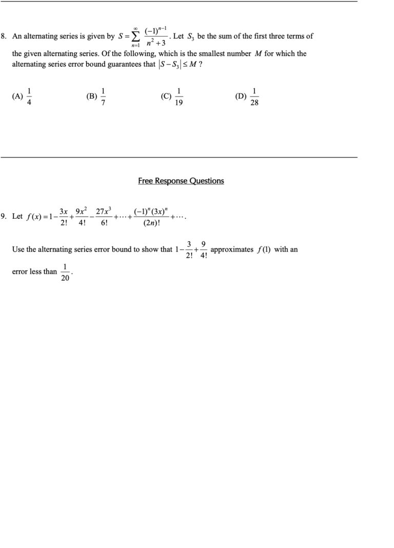 Alternating Series and Error Bound in Infinite Sequences and Series